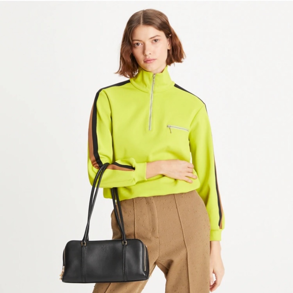 NWT Tory Burch Bright Lime Knit Quarter Zip Sweatshirt XS NEW